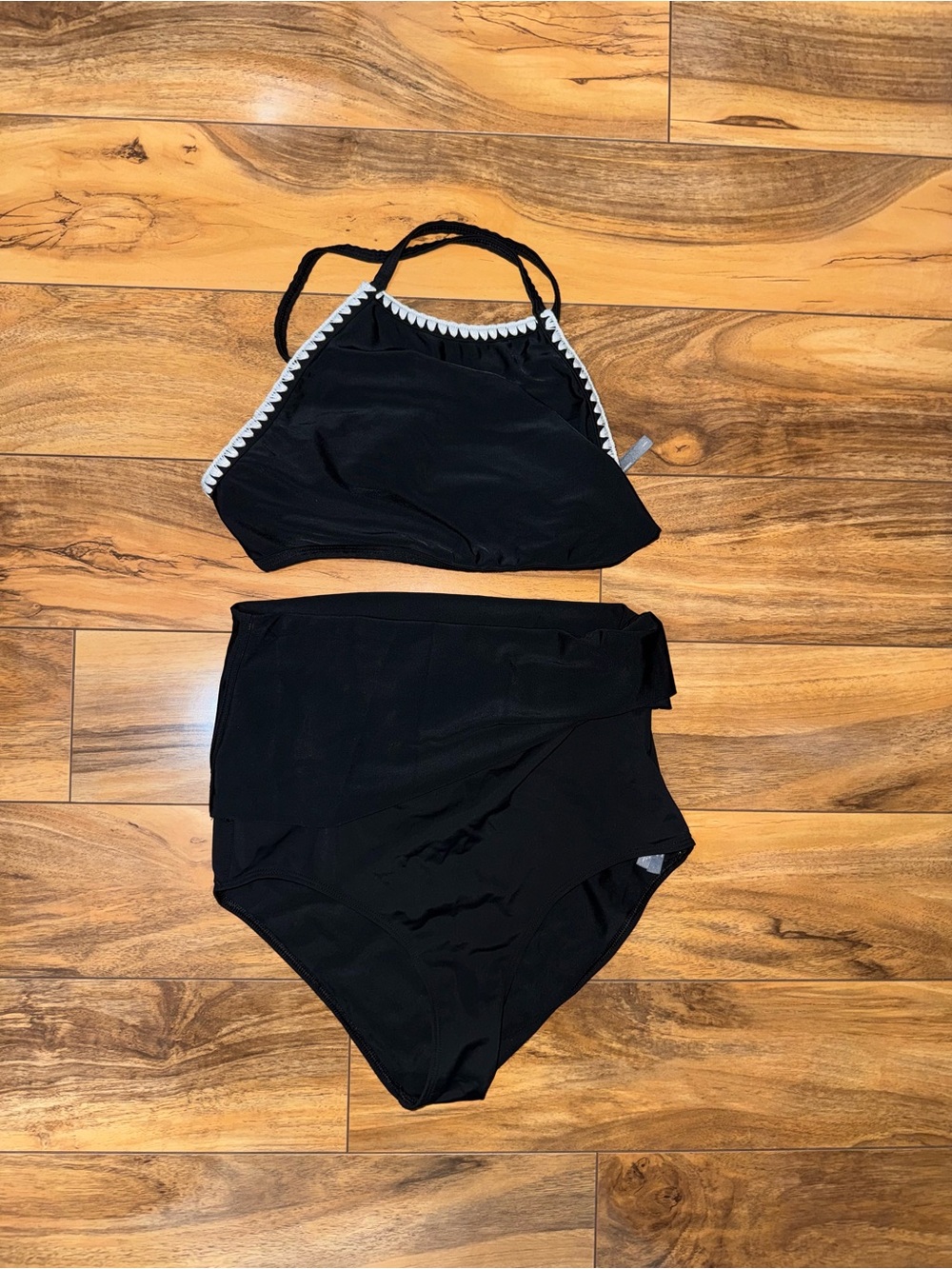 Aerie Black High-Waist Two-Piece Swim Set with Decorative Trim